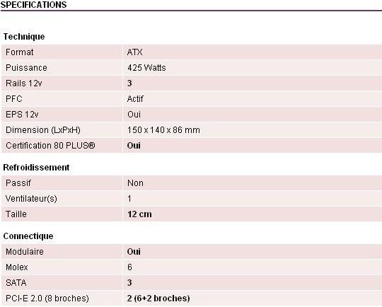 puissance pc test alimentation enermax modu82 425w