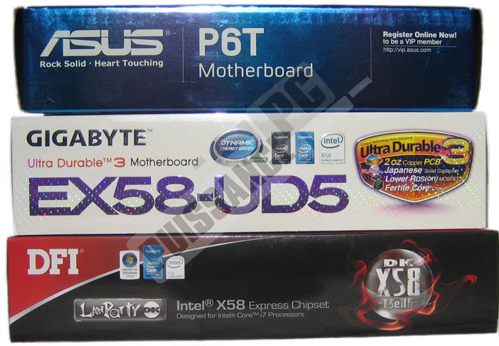 Comparatif cartes m&egrave;res X58 3 boites