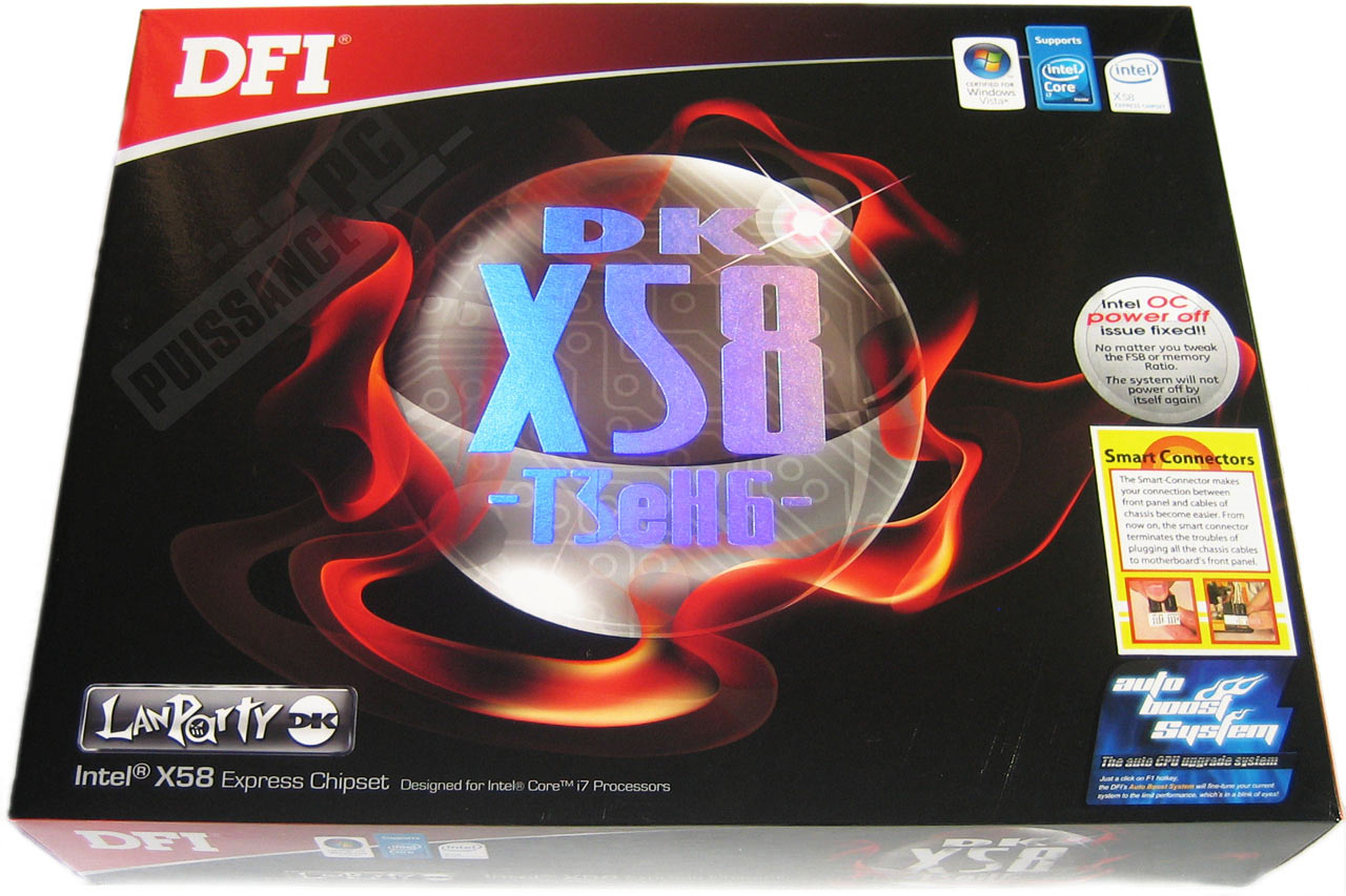 Comparatif cartes m&egrave;res X58 photo DFI boite avant