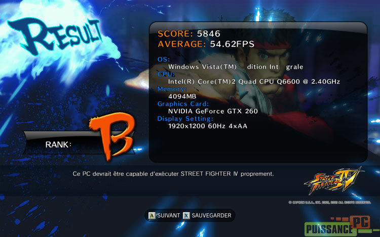 Strteet Fighter 4 benchmark accueil