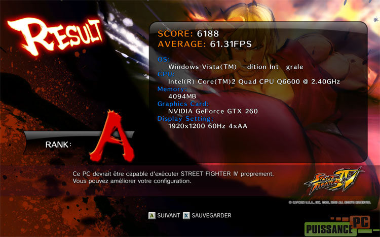 Strteet Fighter 4 benchmark accueil