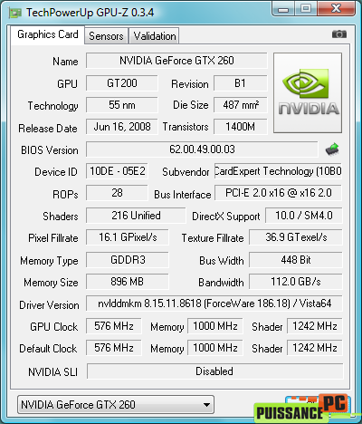 6 cartes graphiques haut de gamme mono-GPU GPUZ GTX 260+