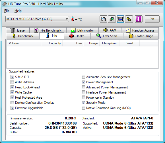 HDtune info - Mtron Mobi 3500 32 Go