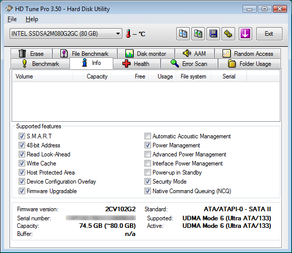 Dossier SSD hdtune X25-M Postville 80 Go