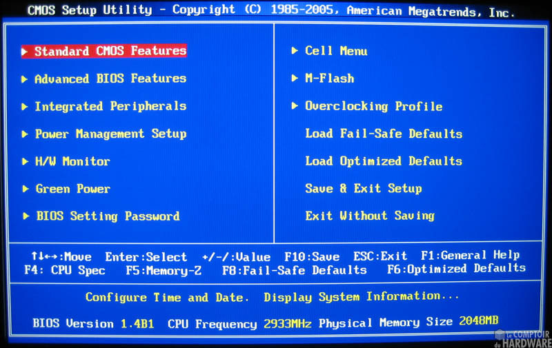 Ecran principal bios P55-GD80