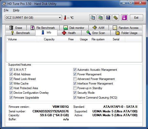 HDtune Info - OCZ Summit 60 Go