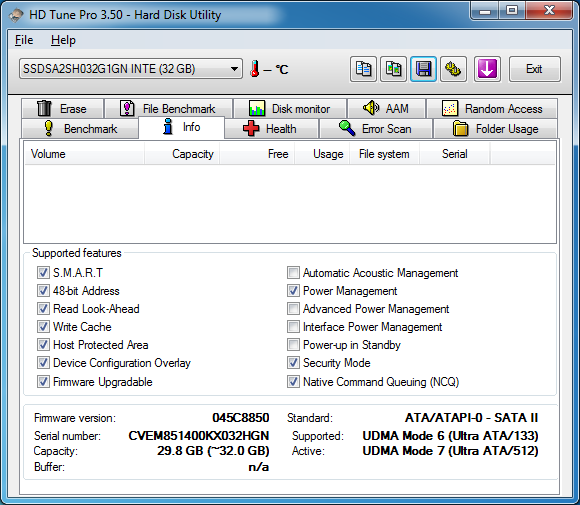 HDtune info - - Intel x25-e 32 Go
