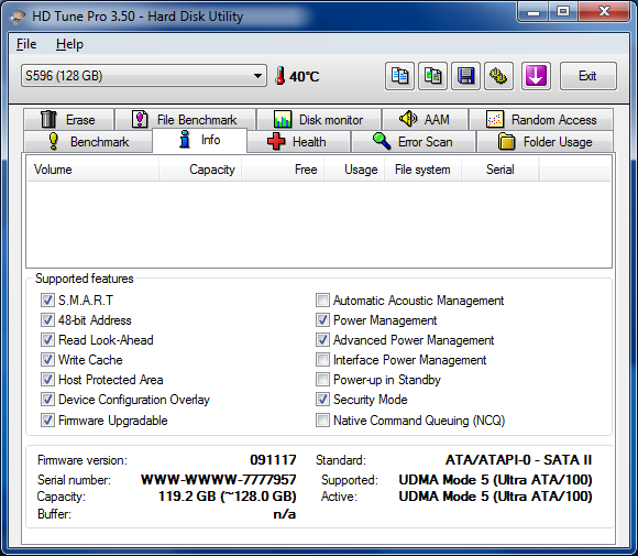 HDtune info - Adata s596 128Go