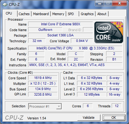 CPUZ i7-980X fréquence eco
