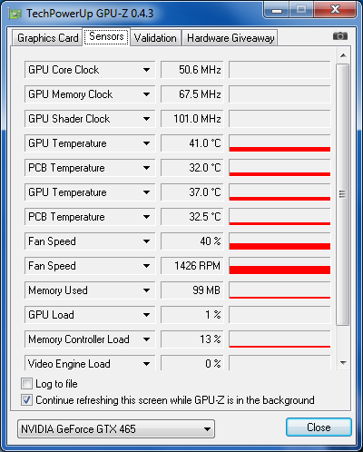 GPUZ repos GeFORCE GTX 465