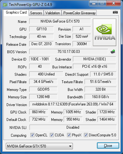 GPUZ 570 overclockée