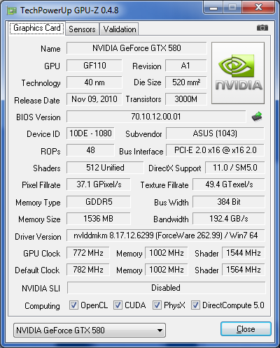 GPUZ GeFORCE GTX 580