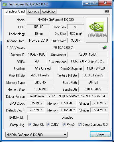 GPUZ GTX 580 OC