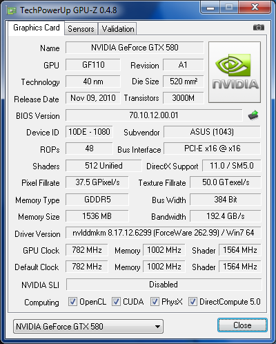 GPUZ Asus GTX 580