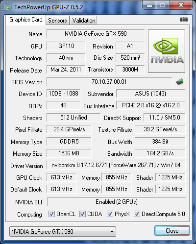 GPUZ Asus GTX 590