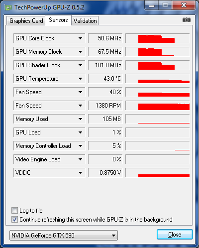 GPUZ : fréquences au repos