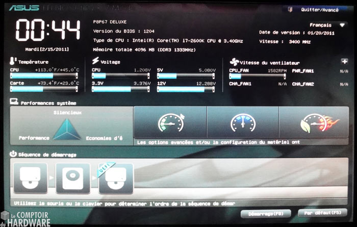 asus p8p67 deluxe uefi accueil