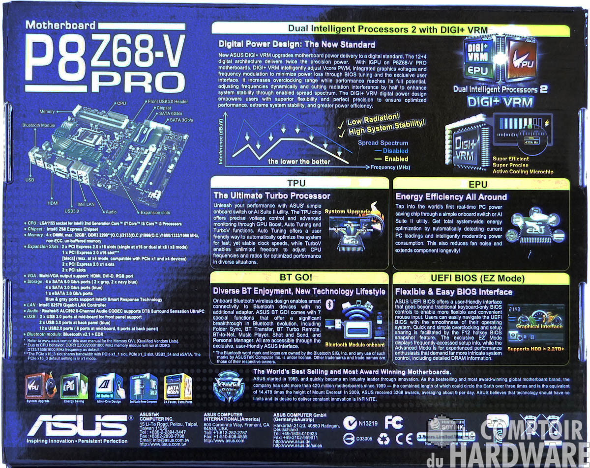 Boite P8Z68-V Pro verso