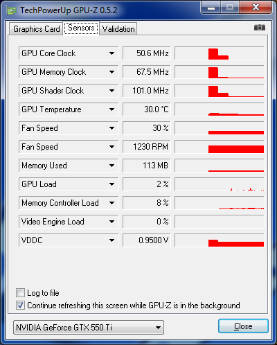 GPUZ : fréquences au repos