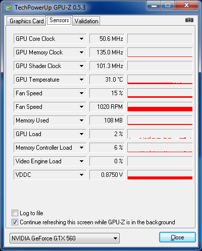 GPUZ : fréquences au repos