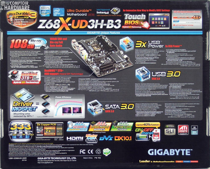 gigabyte z68x ud3h b3 box verso