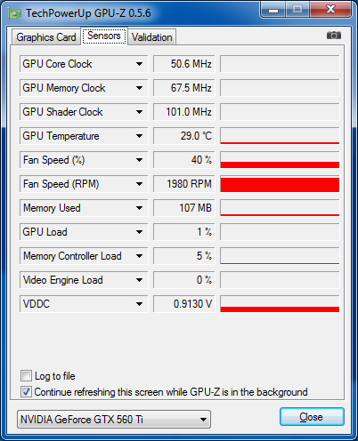 GPUZ : fréquences au repos