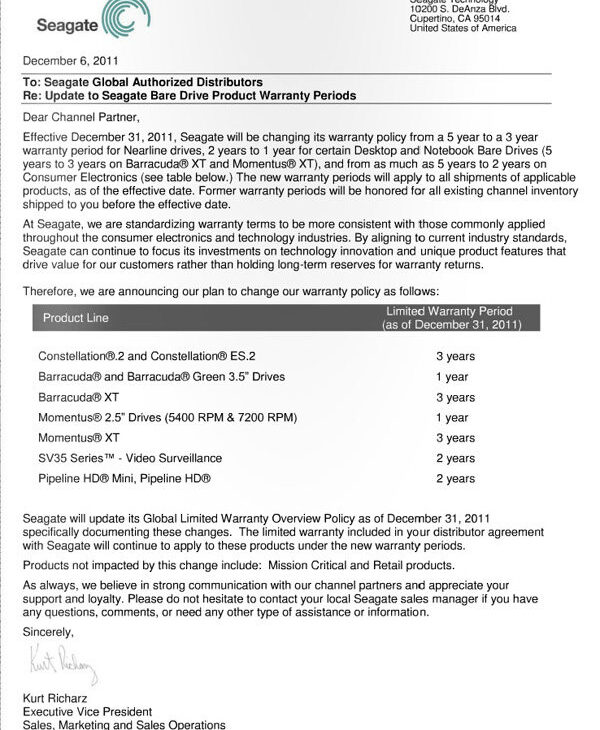 Seagate baisse ses garanties pour 2012