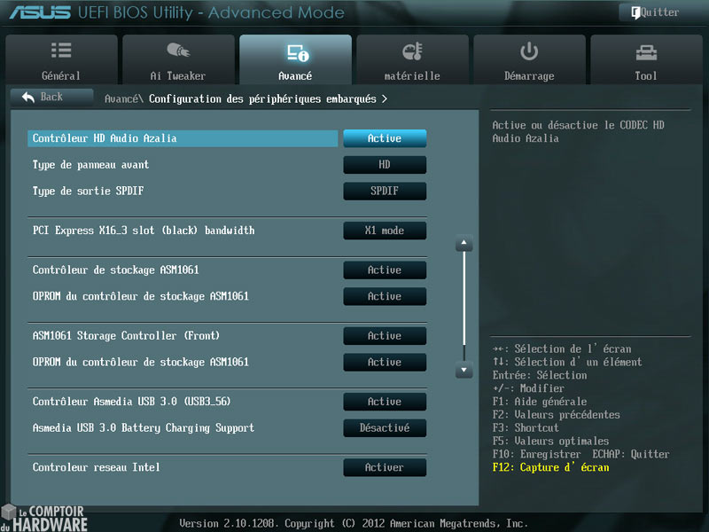 asus sabertooth z77 bios uefi advanced peripheriques embarques