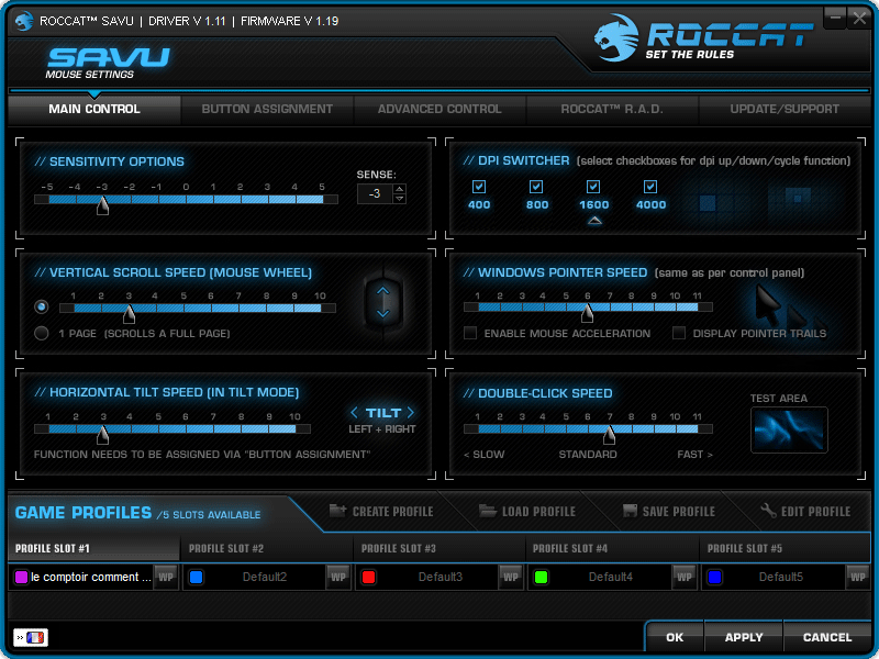 roccat savu : sensibilités / DPI