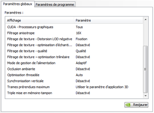 Réglages pilotes nvidia