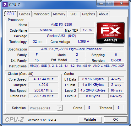 CPUZ FX-8350 : Fréquence