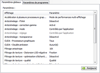 Réglages pilotes NVIDIA