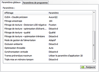 Réglages pilotes NVIDIA suite