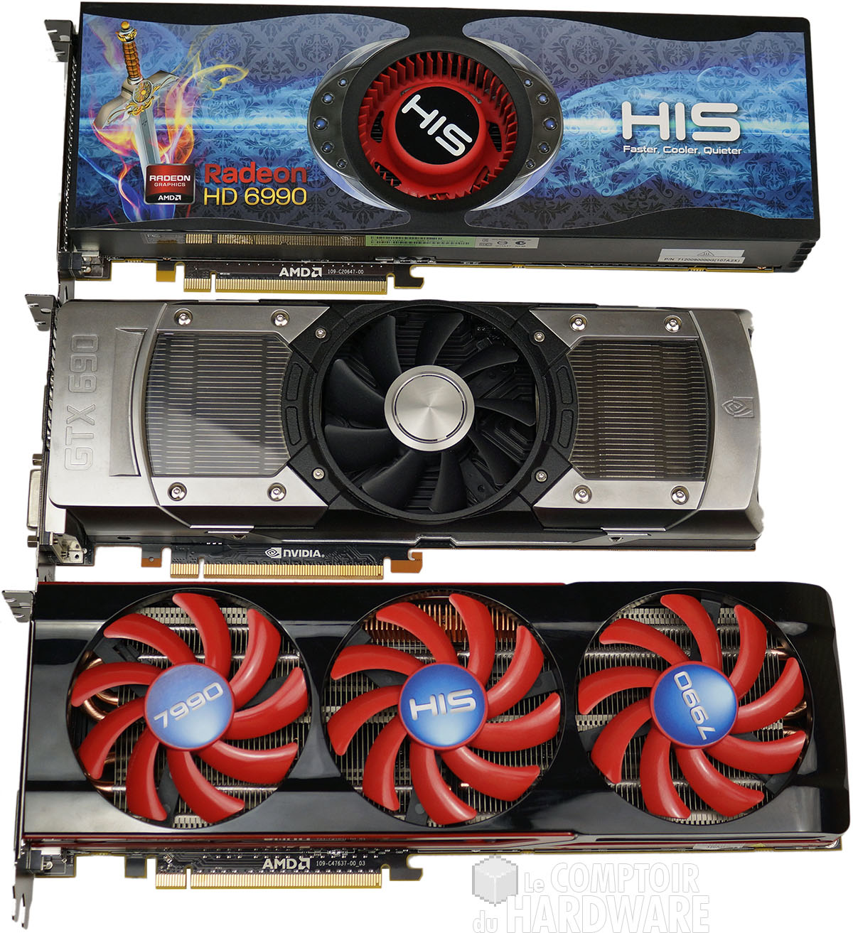comparaison de tailles HD6990 / GTX 690 / HD 7990