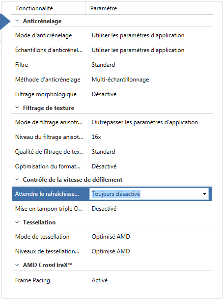 Réglages pilotes AMD