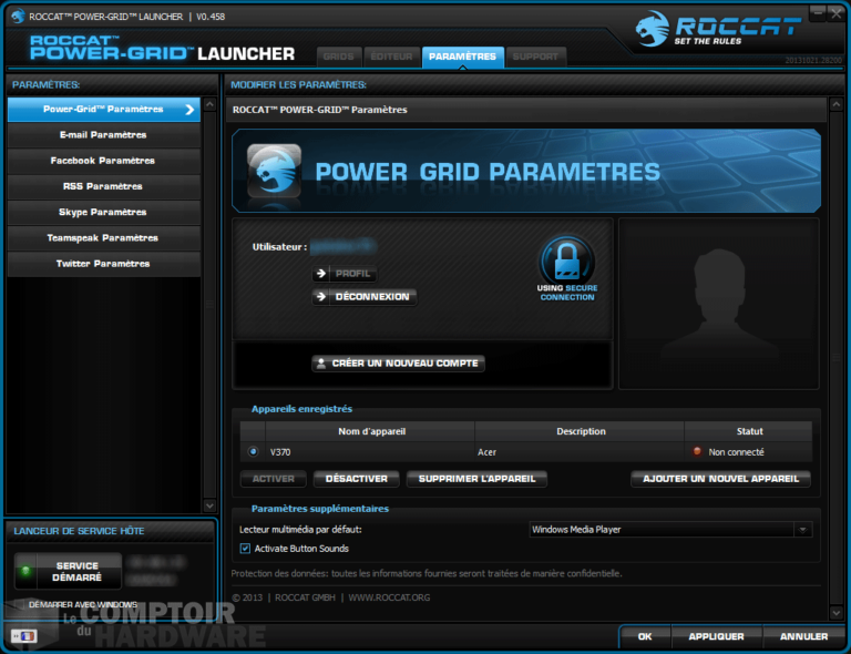 Roccat Power Grid - paramètres
