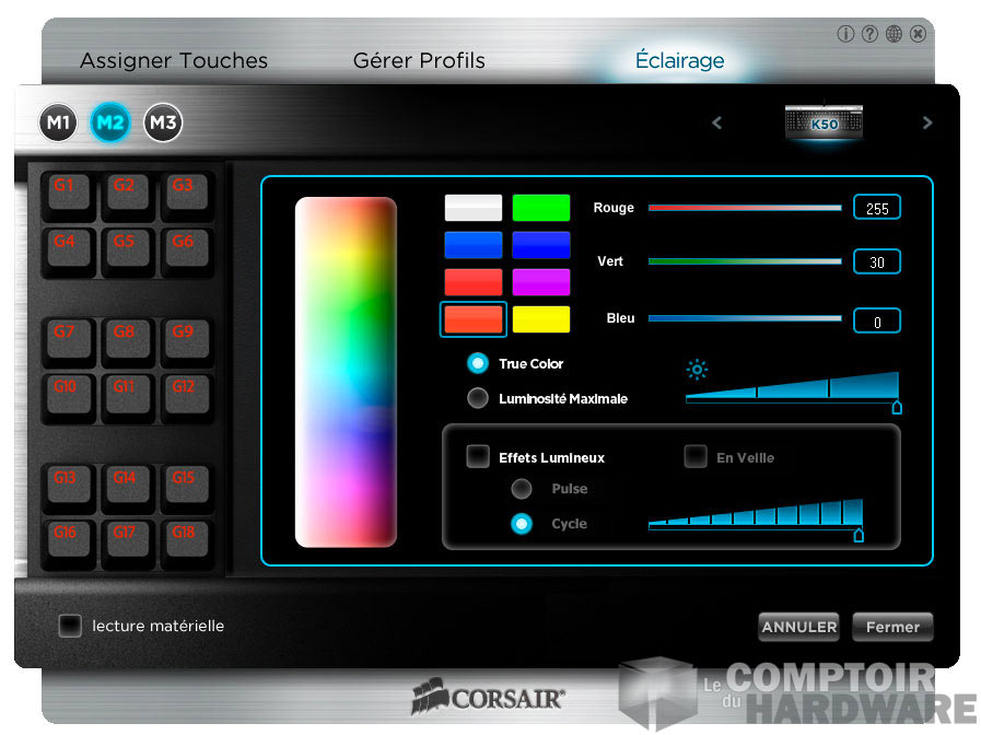 software k50 : gestion du rétroéclairage