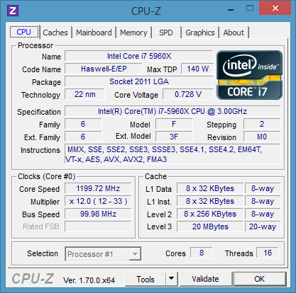 CPU-Z : Core i7-5960X Turbo