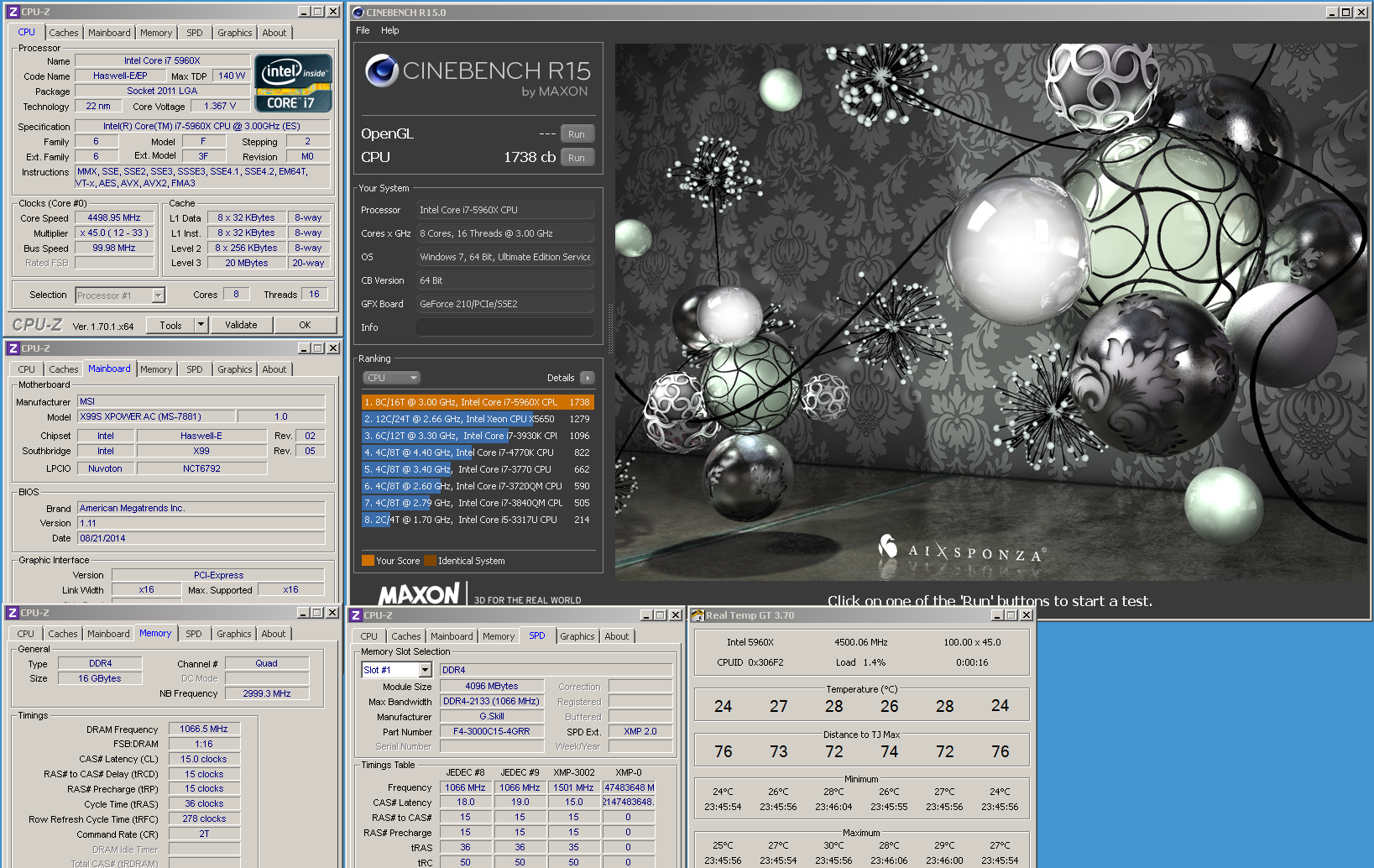 Core i7-5960X @4500 MHz : Cinebench 15