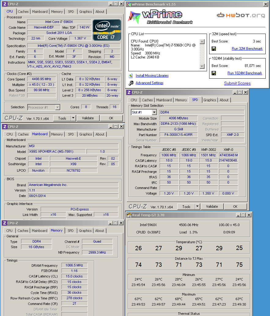 Core i7-5960X @4500 MHz : WPrime