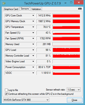 GPU-Z GTX 980 oveclockée
