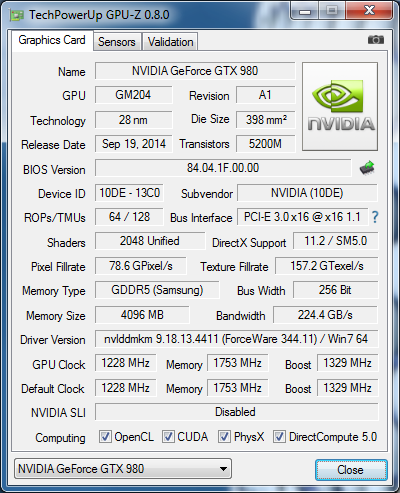 GPU-Z Gigabyte GTX 980 G1 Gaming