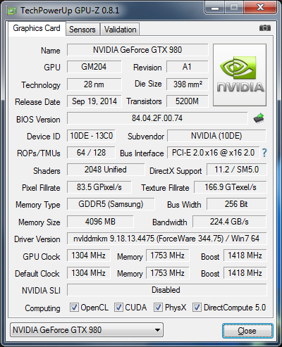 GPU-Z KFA2 GTX 980 HOF