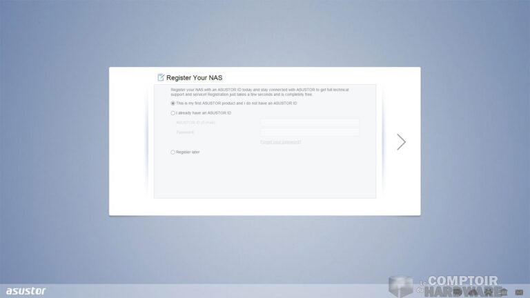 Enregistrement compte Asustor
