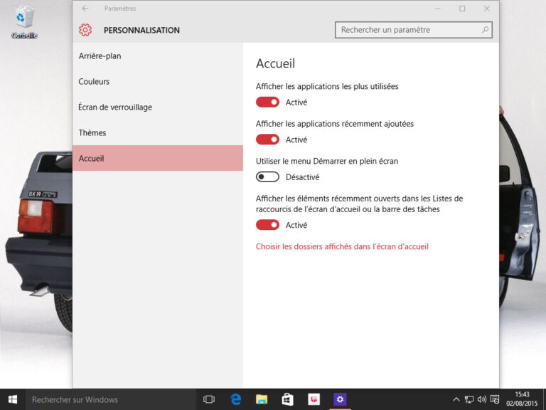 Configurer le menu démarrer