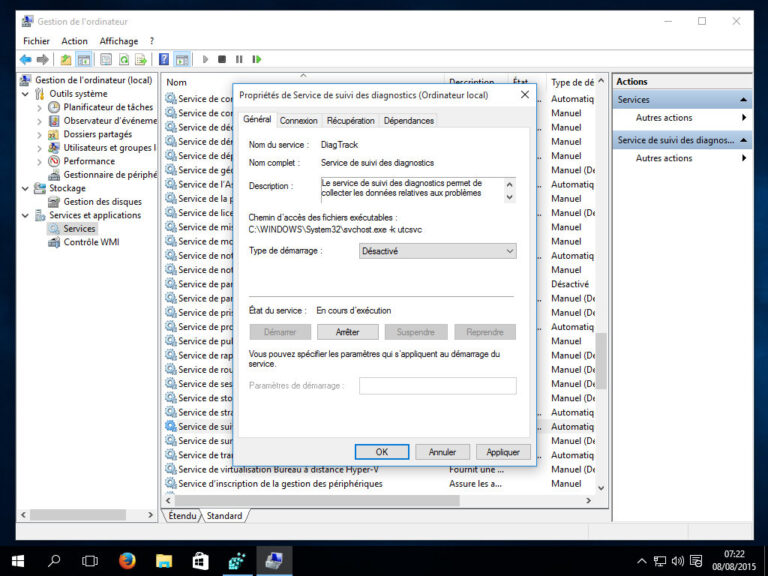 Supprimer les services de télémétrie et récole de données