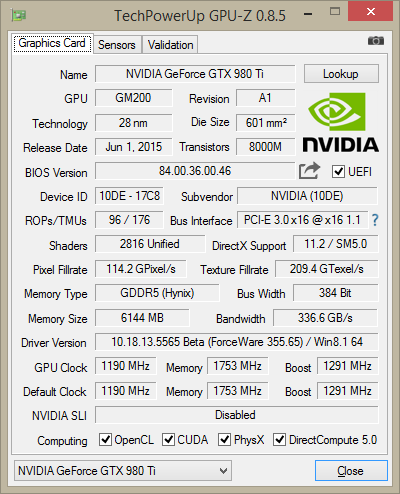 GPU-Z KFA² 980 Ti HOF
