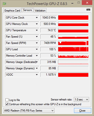 GPU-Z Sapphire R9 Fury Tri-X OC fréquences Boost