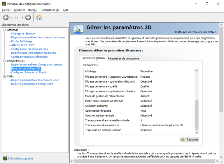 réglages GeFORCE suite