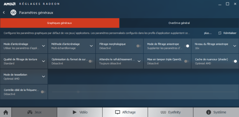 réglages Radeon
